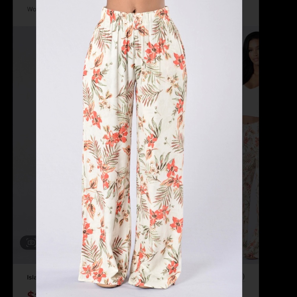 Tropical Floral Print Soft Beach Pants High Elastic Stretchy Waist Wide Leg
